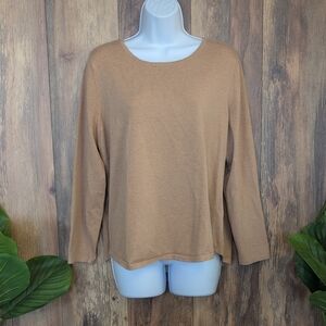 Chico's Camel Scoop Neck Lightweight 1/4 Zip Back Sweater 2       223D